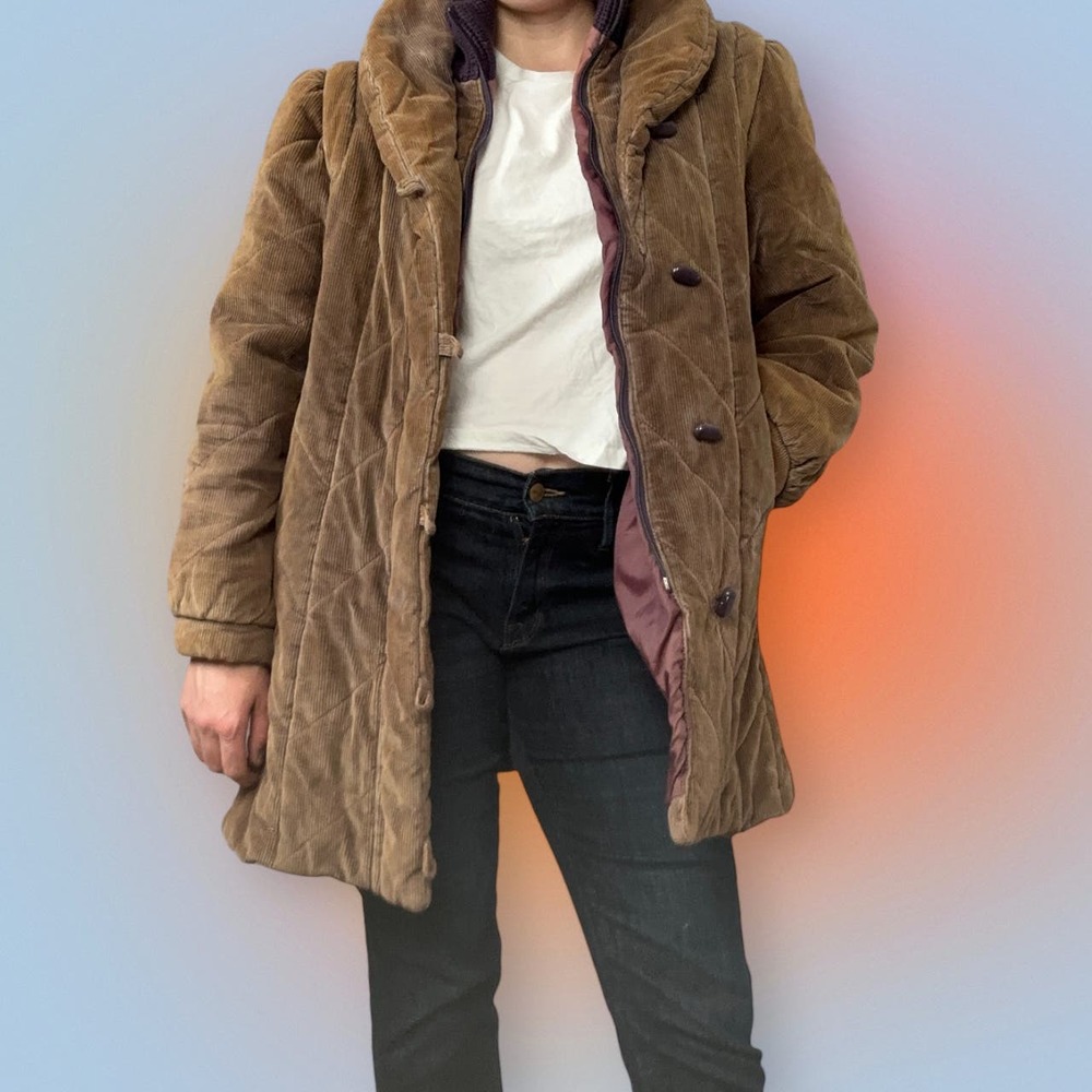 Vintage Brown Corduroy Coat Jacket Quilted Size Medium READ